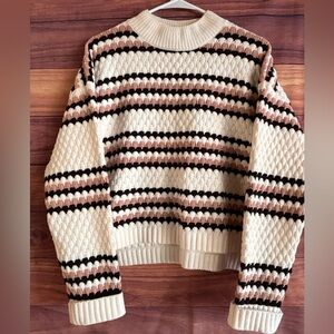 Allison + Zoe Striped Chenille Popcorn Knit Sweater XL Cream Pink Black 23FS475